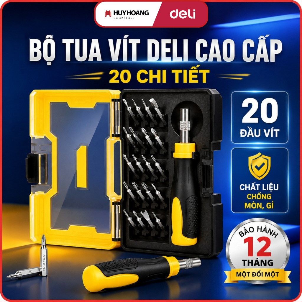 Bộ Tua Vít DELI Cao Cấp 20 Đầu - Đa Chức Năng, Chất Liệu Siêu Bền, Thiết Kế Gọn Nhẹ (DL1021D) Tools