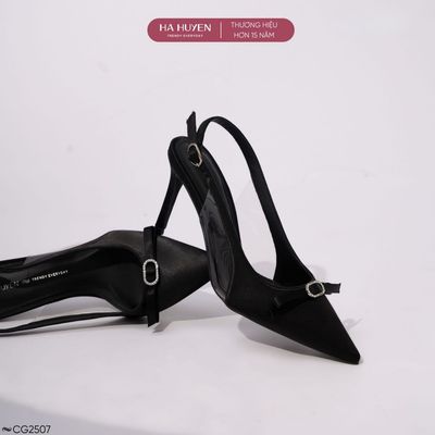  Giày cao gót nữ HÀ HUYỀN nơ ngang khóa tròn quai hậu gót nhọn 8cm - CG2507