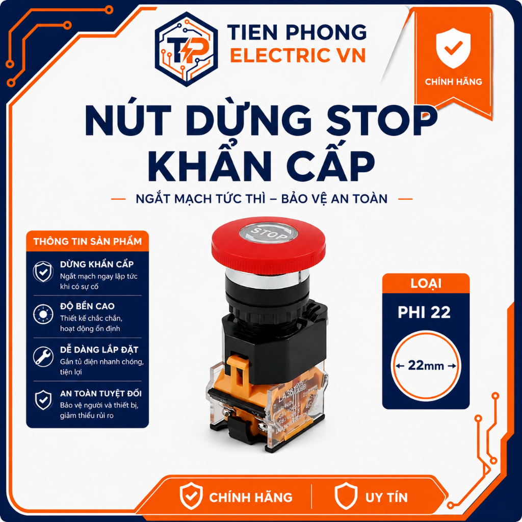 Nút Dừng Khẩn Cấp Phi 22 LA38-STOP, Nút khẩn phi 22, nút stop, nút khẩn cấp, chụp khẩn cấp, hộp khẩn