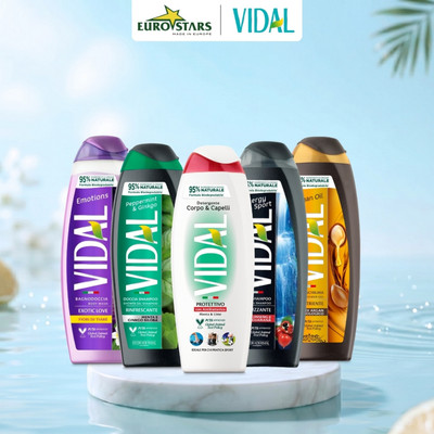 Sữa Tắm & Gội 2in1 VIDAL cho cả gia đình (250ml/500ml/Dây 12 Gói 9ml) - Chiết Xuất Thiên Nhiên, Nhập Khẩu Chính Hãng Ý