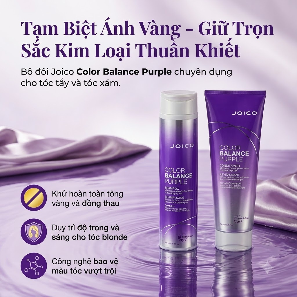 Bộ Gội Xả Tím JOICO Color Balance Purple 300ml/250ml Hỗ Trợ Cân Bằng Ánh Vàng, Chăm Sóc Tóc Tẩy Nhuộ