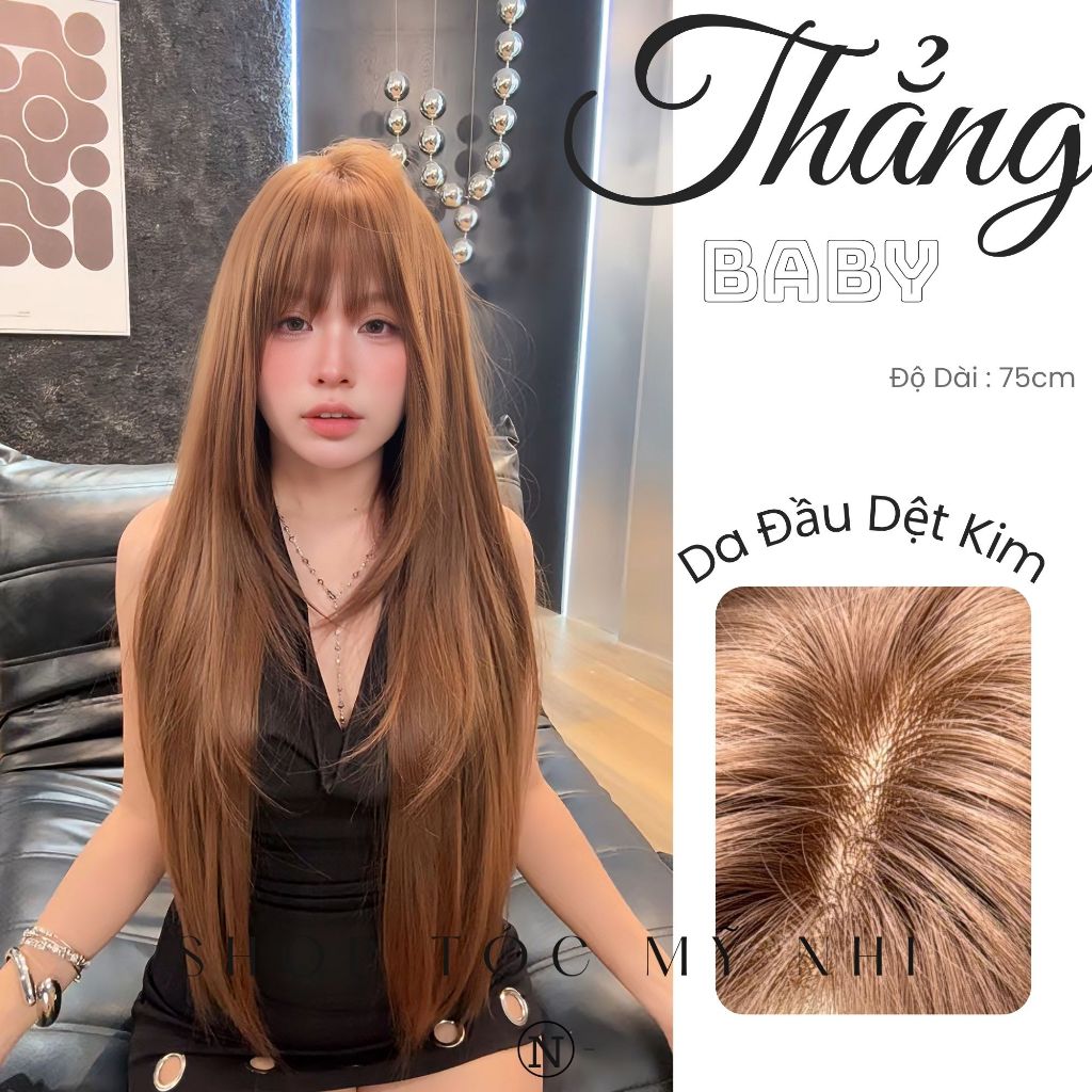 Tóc Giả Mỹ Nhi Mái Thưa Thẳng Cúp Baby NG04 dài 70cm (kèm phụ kiện)