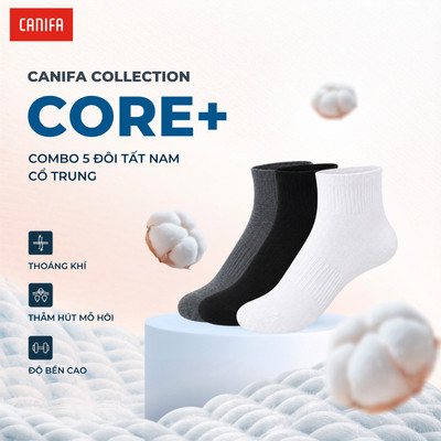 Pack 5 tất nam CANIFA MEN cổ ngắn, cổ trung, cổ cao nam basic thoáng khí chống hôi chân 8AX25A011 8AX25A012 8AX25A013