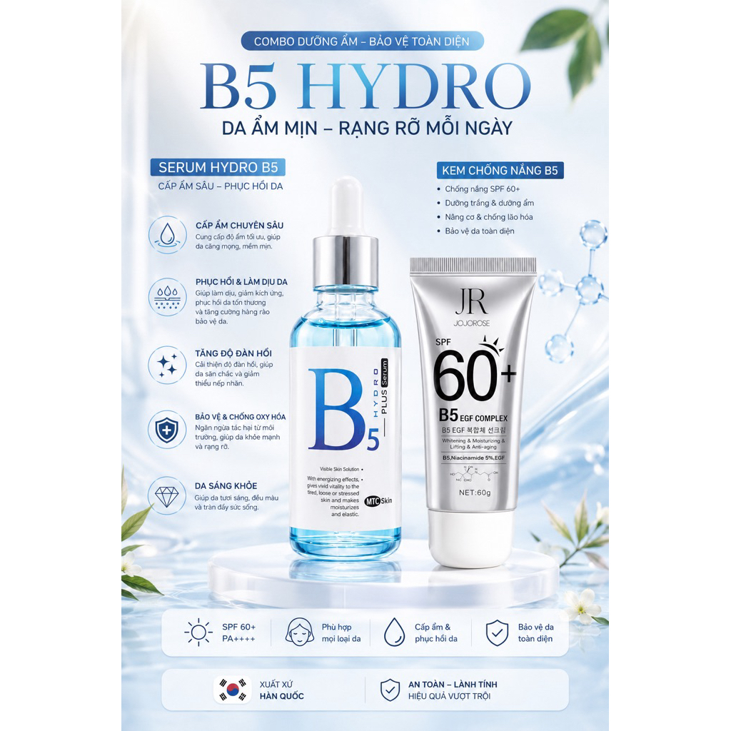Combo Dưỡng Ẩm & Bảo Vệ Da B5 Hydro MTC Skin & Jojorose - Serum B5 Hydro Plus & Kem Chống Nắng B5 SP