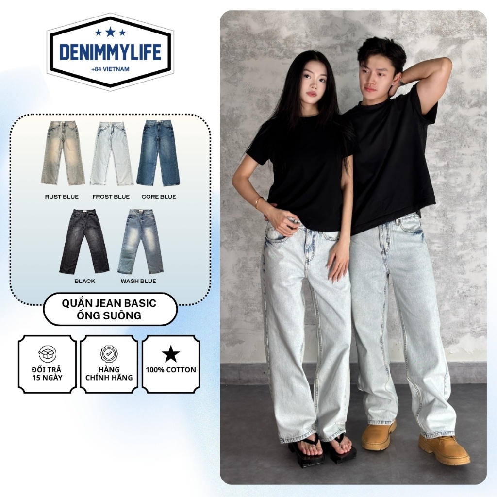 Quần jean basic ống suông denim & my life, chất denim mềm, thiết kế dáng chuẩn…