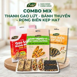 Combo MIX - 1 Gói Gạo Lứt Chà Bông FNV 120g + 1 Gói Bánh Thuyền Hạt Dinh Dưỡng FNV 60g + 1 Gói Rong Biển Kẹp Hạt FNV 60g