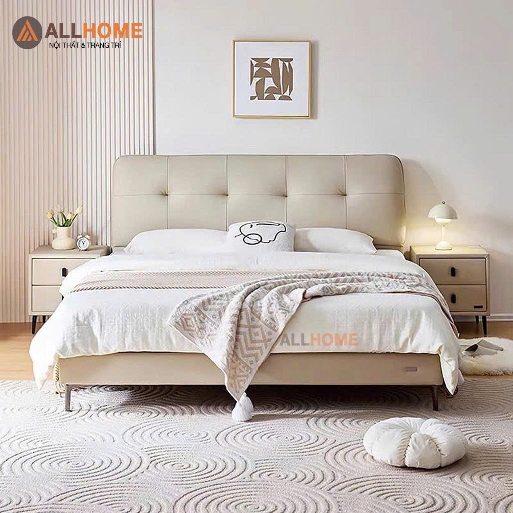 Giường Ngủ Bọc Da Mã GA23 ALLHOME Hàng Cao Cấp Phong Cách Hiện Đại Châu Âu, Có Đủ Size