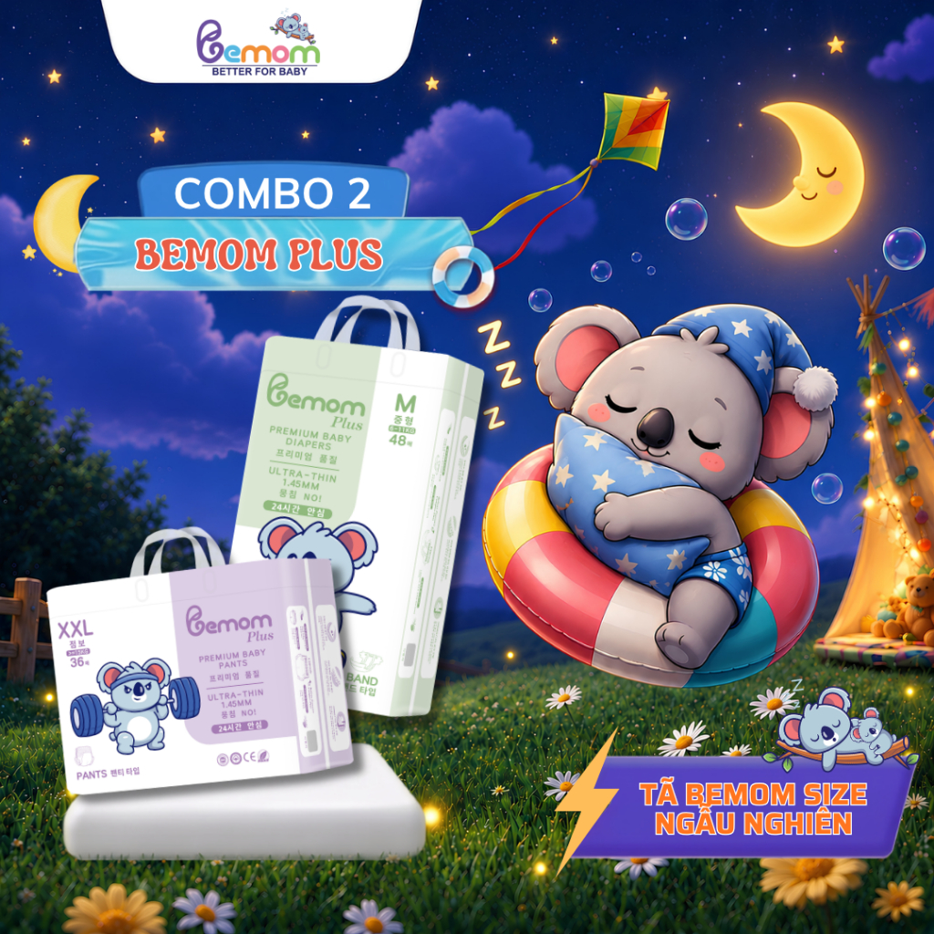 COMBO 2 Tã/Bỉm Bemom Plus, Bỉm đêm Hàn Quốc Đủ Size Cho Bé Từ NB đến 4XL
