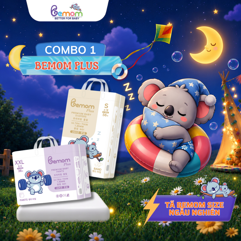 Tã/Bỉm Bemom Plus, Bỉm đêm Hàn Quốc Đủ Size Cho Bé Từ NB đến 4XL