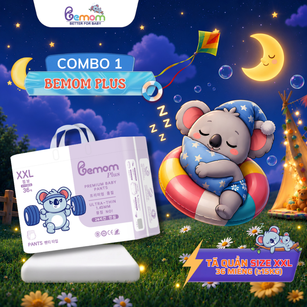 Tã/Bỉm QUẦN Bemom Plus, Bỉm đêm Hàn Quốc Đủ Size Cho Bé Size XXL 36 Miếng từ ≥15kg