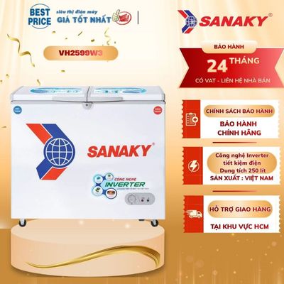 VH-2599W3 Tủ Đông Inverter Sanaky 250 Lít, 2 Ngăn Đông Mát, Dàn Lạnh Ống Đồng, Tiết Kiệm Điện