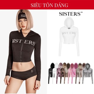 Áo khoác nữ croptop dài tay ôm SISTERS có mũ hoạ tiết đính cườm phối đường viền eo siêu tôn dáng Caspian | SS-S61-AK