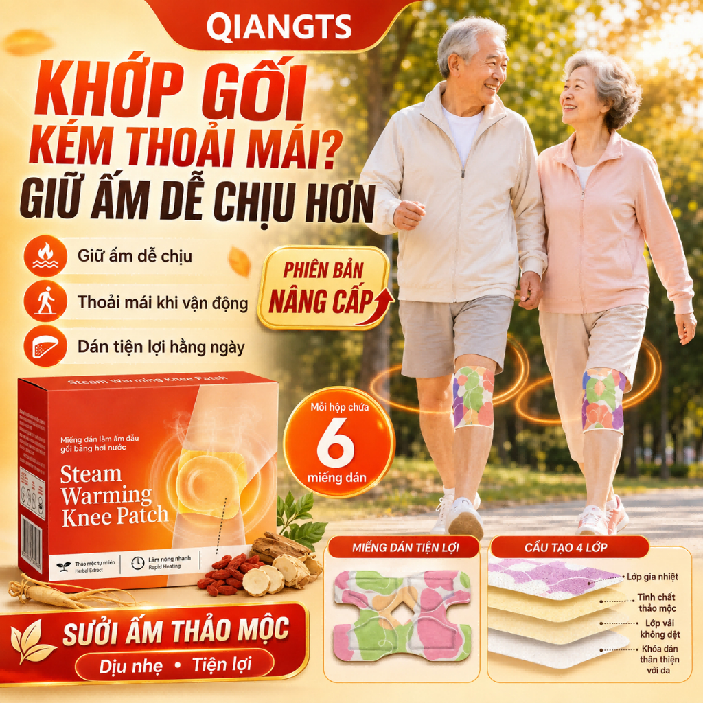 Qiangts Miếng Dán Nhiệt Đầu Gối Thảo Mộc– Tự nóng bằng hơi nước Thảo mộc tự nhiên ·Giúp Hỗ Trợ Giảm Đau Mỏi