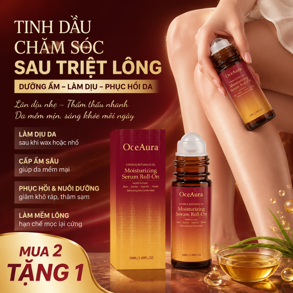 Lăn tóc Glycerol dưỡng ẩm sâu nuôi dưỡng da hỗ trợ tẩy lông Ball essential oil OceAura thấm nhanh kh