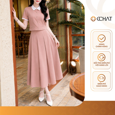 Set Đồ Nữ 𝐂𝐂𝐇𝐀𝐓 Dáng Xòe Lily Pleated Hàng Khuy Trang Trí Chất Liệu Tuytsi Cao Cấp 16BNS2071XT