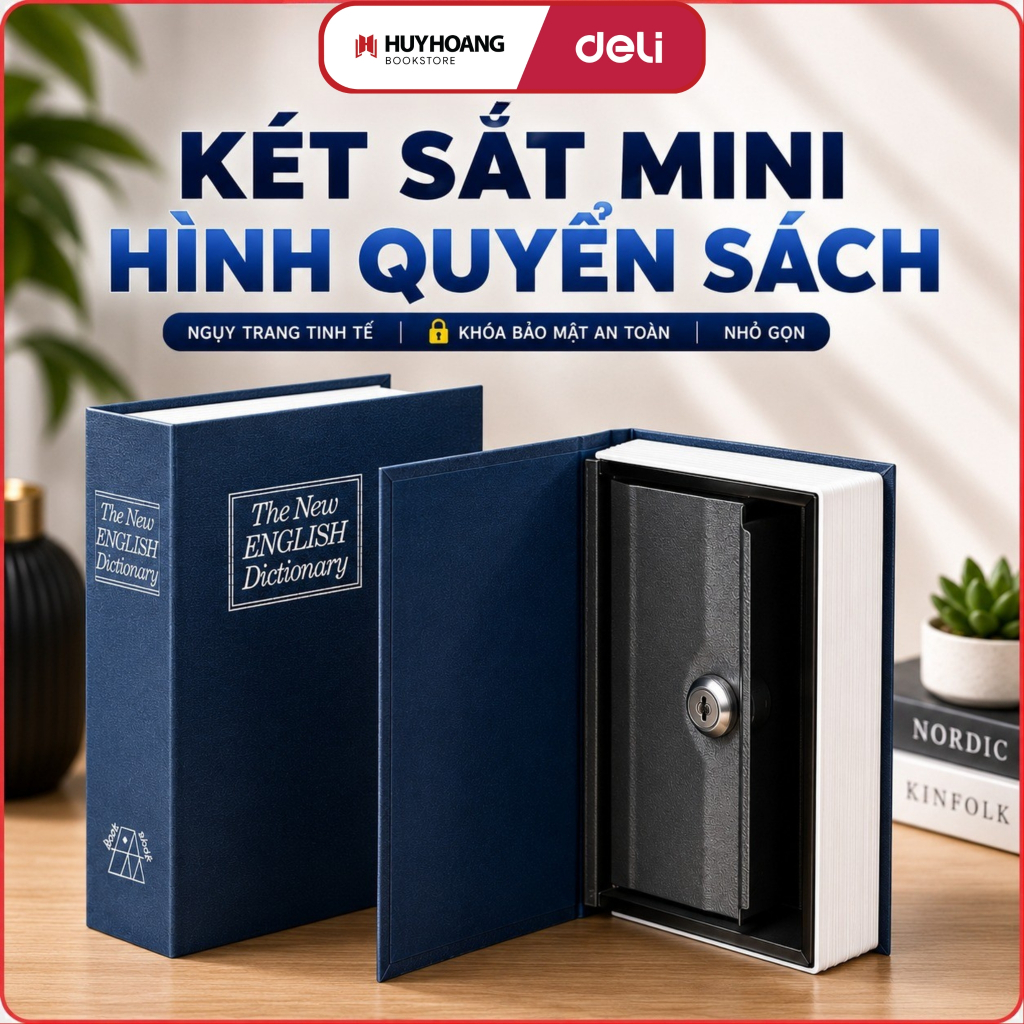 Hộp Đựng Tiền Dạng Hình Quyển Sách Deli, Két Sắt Mini 2 Kích Thước Nhỏ Gọn Dễ Dàng Decor, ET641Tools