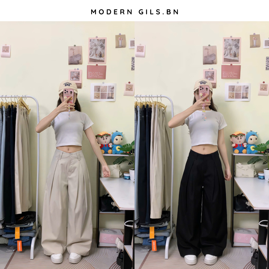 Quần Kaki Nữ Ống Rộng, Quần Kaki Nữ Ống Suông Cạp Trễ Chất Liệu Kaki Mềm Mại Modern Girls