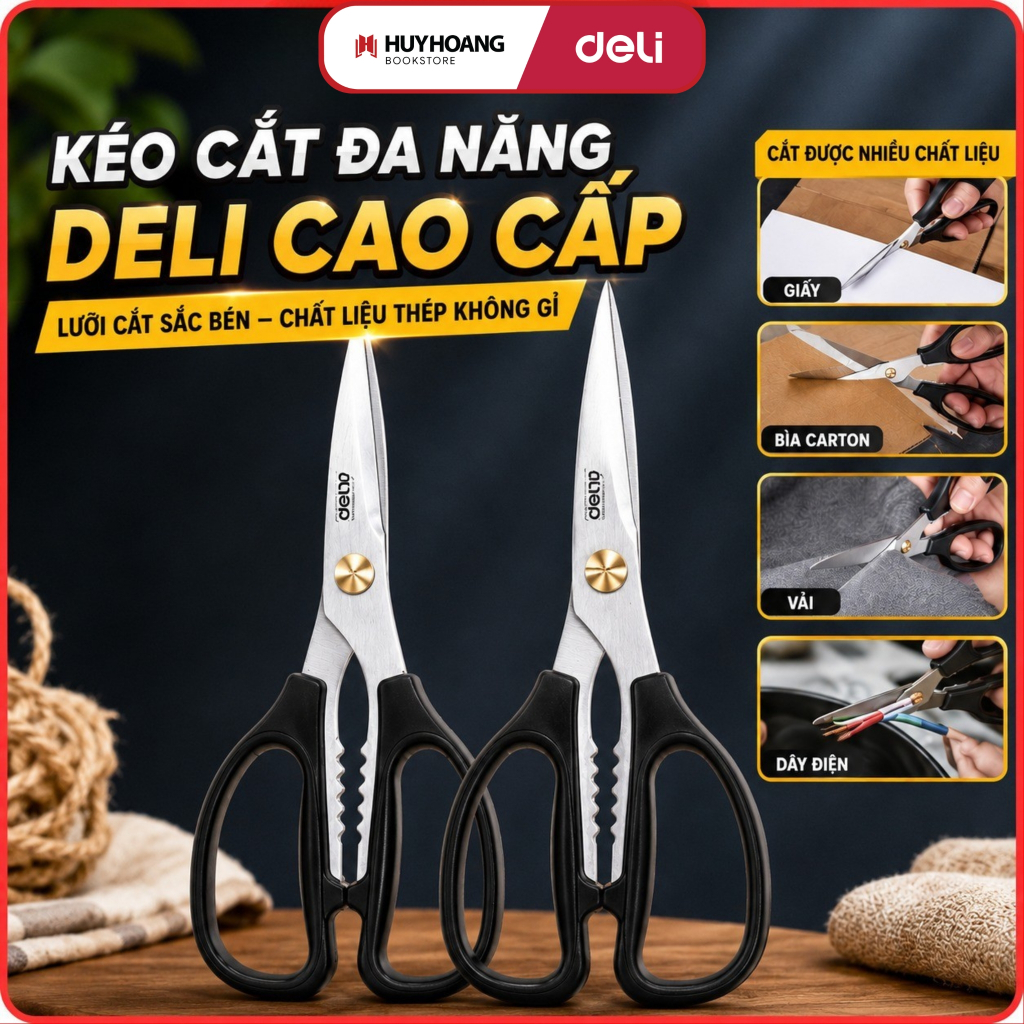Kéo Cắt Đa Năng Deli Cao Cấp - Lưỡi Cắt Sắc Bén - Chất Liệu Thép Không Gỉ, DL261, Tools