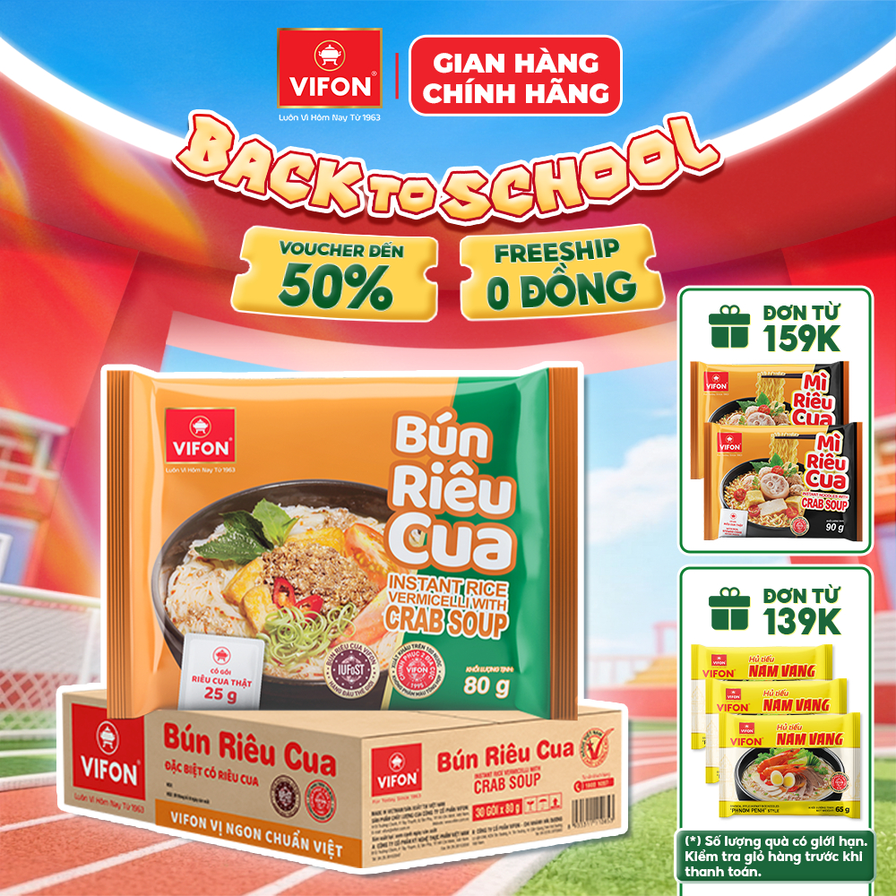 [VOUCHER HOT 10%] Thùng 30 Gói Bún Riêu Cua VIFON 80g Có Gói Riêu Cua Thật Sợi Bún Dai Mềm