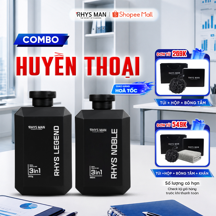 Combo 2 chai sữa tắm gội 3 in 1 Rhys Noble và Rhys Legend 350ml RHYS MAN