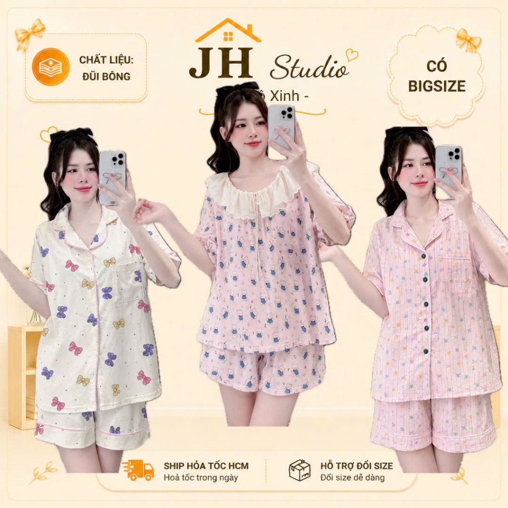 [BIGSIZE] Đồ Bộ Bigsize 80kg, Đồ Ngủ Nữ Tay Ngắn Quần Đùi Đũi Jerry Home