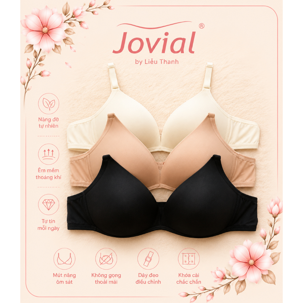 Jovial Áo Ngực Không Gọng Mút Mỏng Êm Mềm Ôm Ngực Tự Nhiên Thoáng Khí Nâng Nhẹ - DRX34, Màu Kem,Da