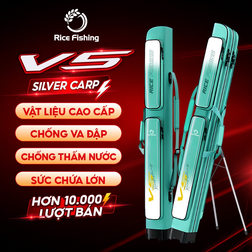 Bao Đựng Cần Câu Đài V5 Rice Fishing – Chống Thấm, Siêu Bền, Đựng 8-10 Cần, Phiên bản nâng cấp 2025 