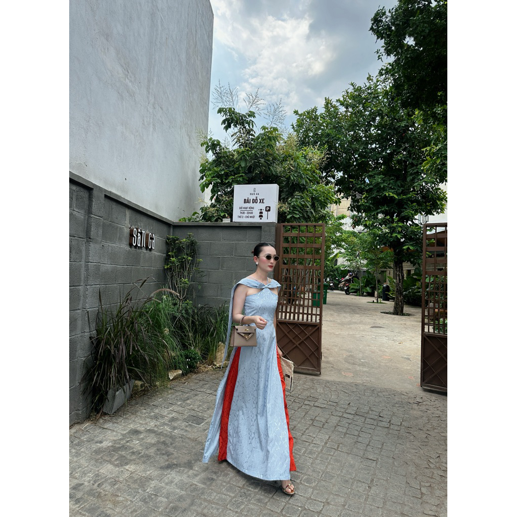 ÁO DÀI YẾM LỤA GẤM MÀU CAM QUẦN CAM LỤC by LOLEE