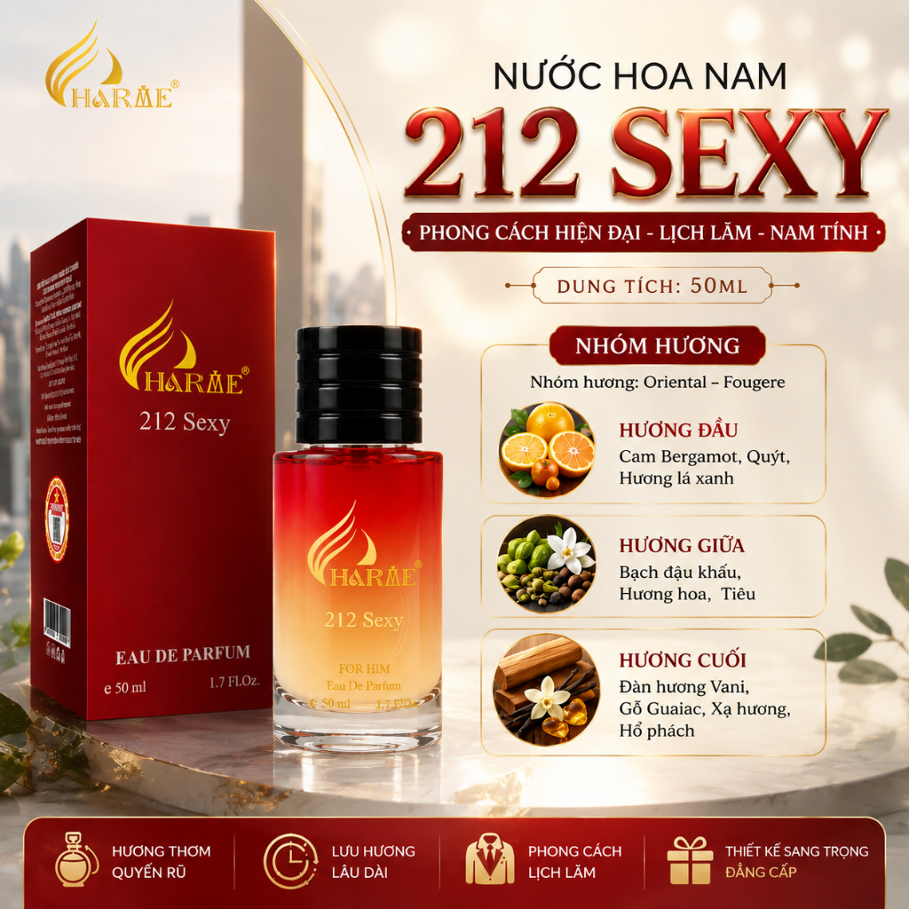[Xả Kho] Nước Hoa Nam Charme 212 Sexy 50ml Quyến Rũ, Nam Tính