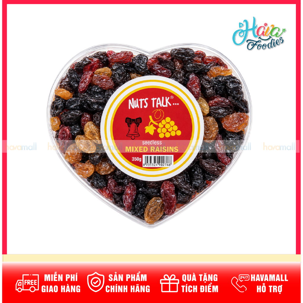 Nho Khô Ba Màu Không Hạt Nuts Talk Hộp 350g – Nuts Talk Three Flavors Seedless Raisins Heart Box 350
