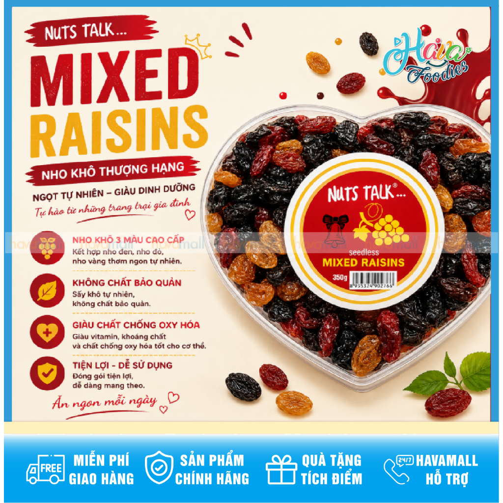 Nho Khô Không Hạt Nuts Talk Hộp Trái Tim 350g – Nuts Talk Mixed Seedless Raisins 350g
