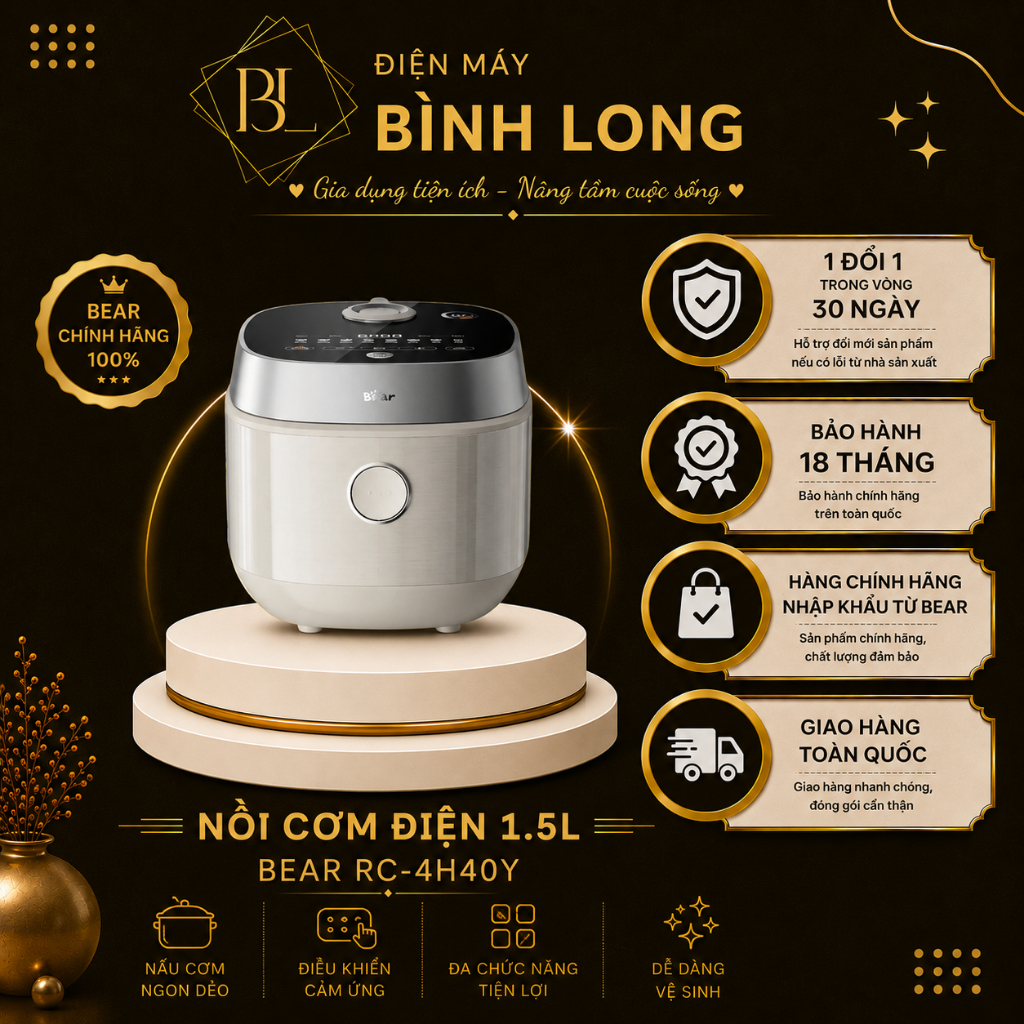 Nồi cơm điện Bear 1.5L RC-4H40Y (Bản Quốc Tế)