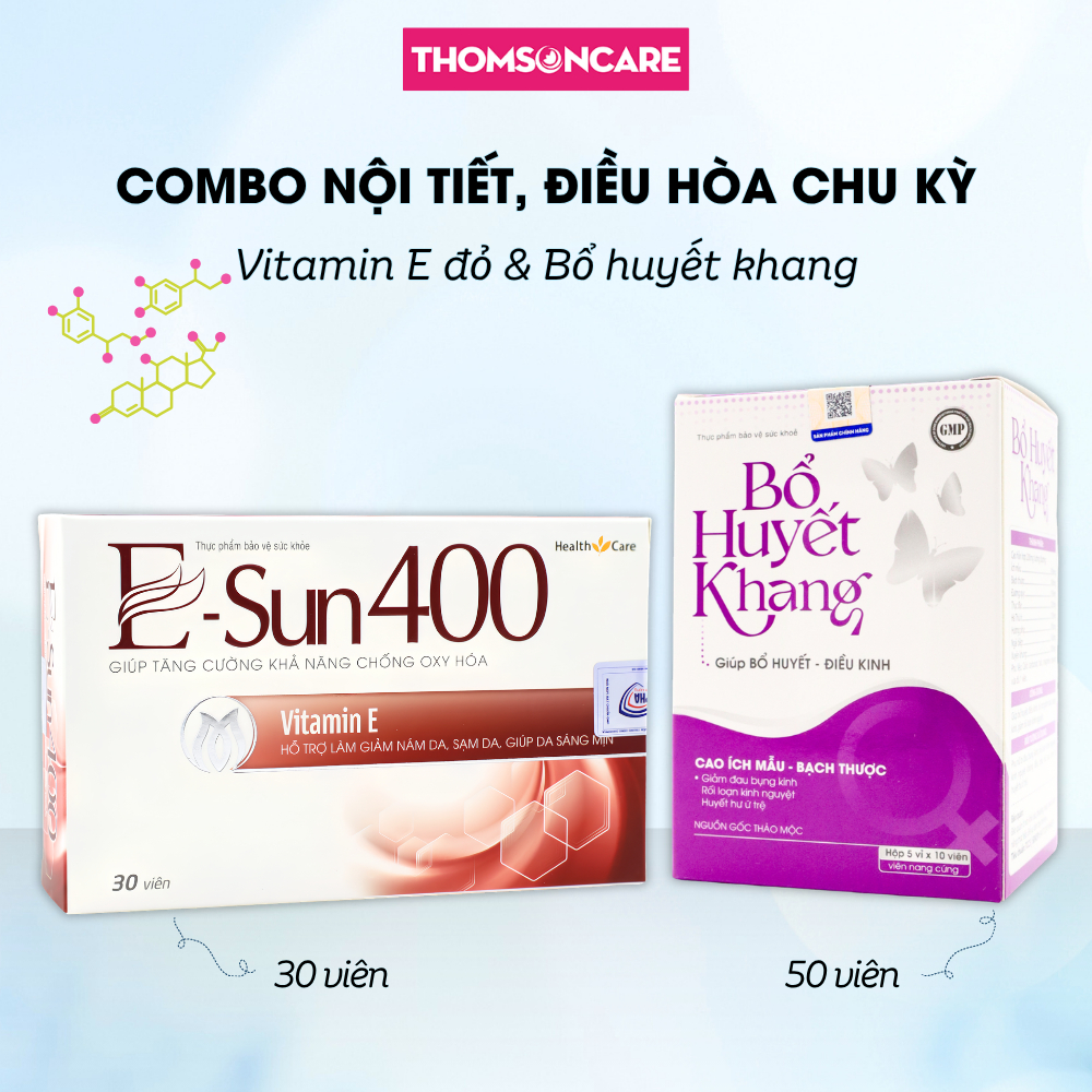 Viên uống Vitamin E đỏ Esun400 và Bổ huyết khang 50 viên combo cho phụ nữ nội tiết suy giảm, rối loạ