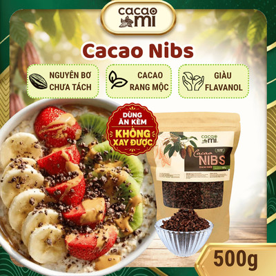 Cacao nibs CACAOMI hạt cacao 100% nguyên chất rang mộc ăn kèm granola ngũ cốc, salad 80g/200g/500g