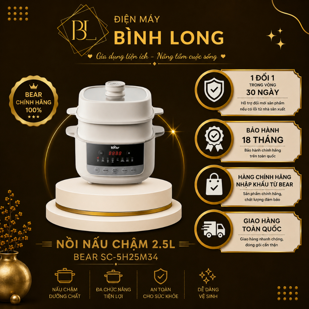 Nồi nấu chậm Bear 2.5L SC-5H25M34 (Bản Quốc Tế)