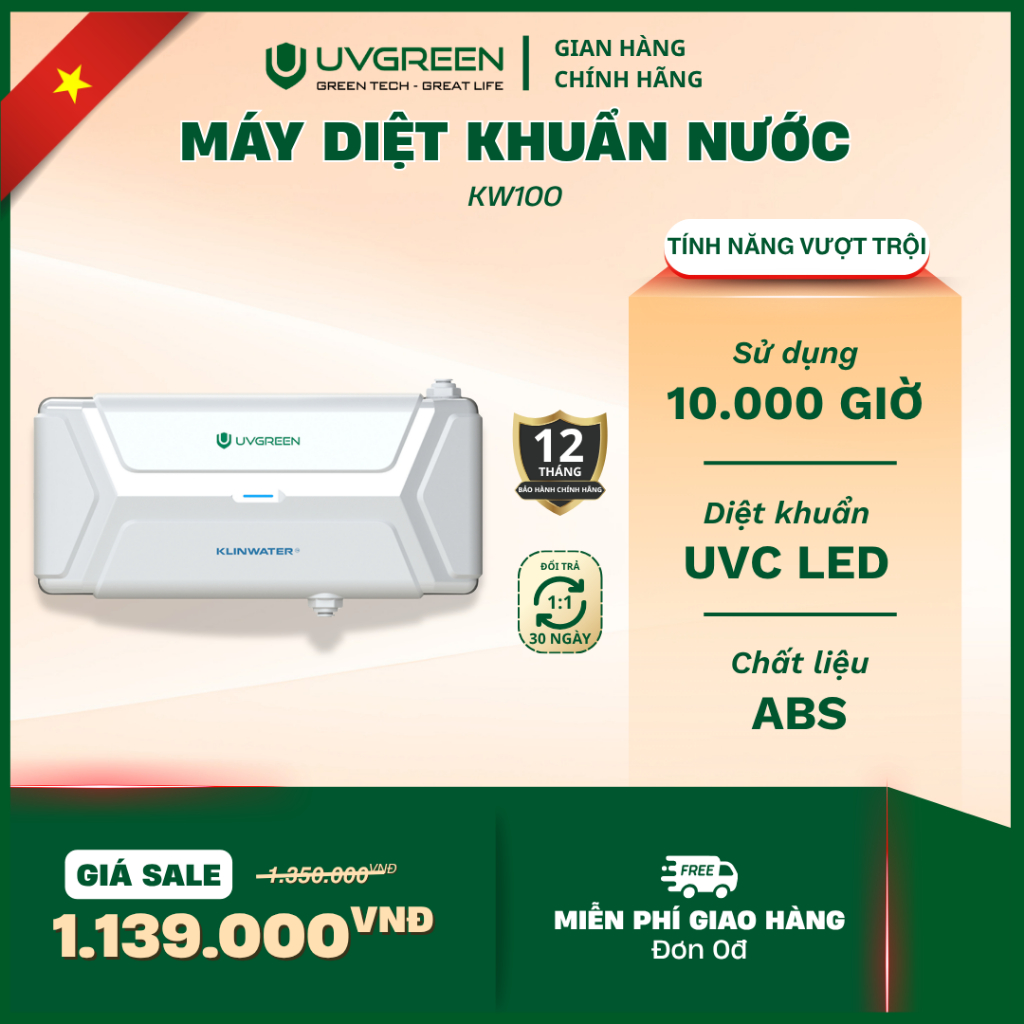 Máy Diệt Khuẩn Nước UVC LED UVGREEN KW100 - Giải Pháp Nước Sạch Toàn Diện Cho Gia Đình - Dễ lắp đặt 