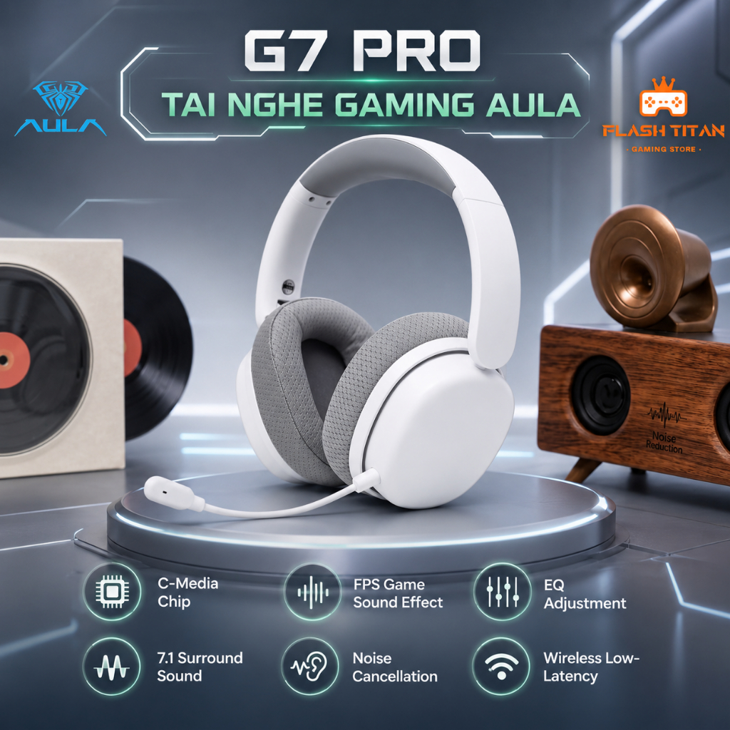 Tai nghe Gaming AULA G7 PRO Không Dây 3 Mode,Hỗ Trợ App Tùy Chỉnh, Mic Đàm Thoại Rõ Ràng,Độ Trễ Thấp, Dùng chơi Game FPS