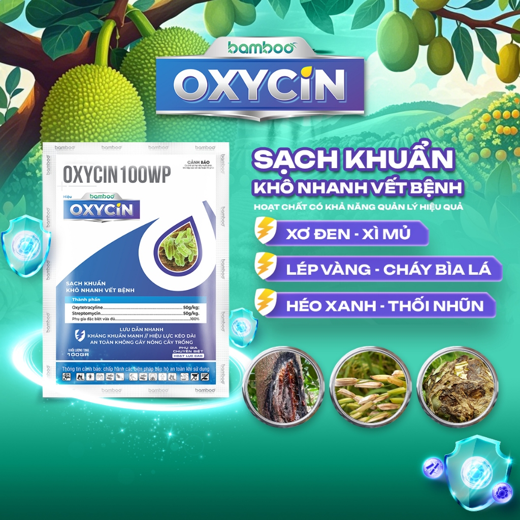1 gói BAMBOO OXYCIN 100gr - Sạch khuẩn, hỗ trợ quản lý xơ đen, nứt thân xì mủ trên mít