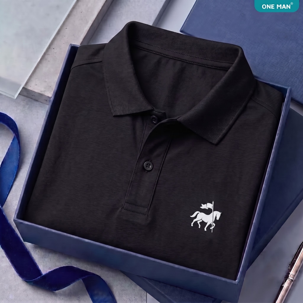 Áo Polo Nam Nữ ONE MAN 100% Cotton Hình In Nổi Logo Ngựa Cầm Cờ Form Suông Basic Cao Cấp Dễ Phối PLC