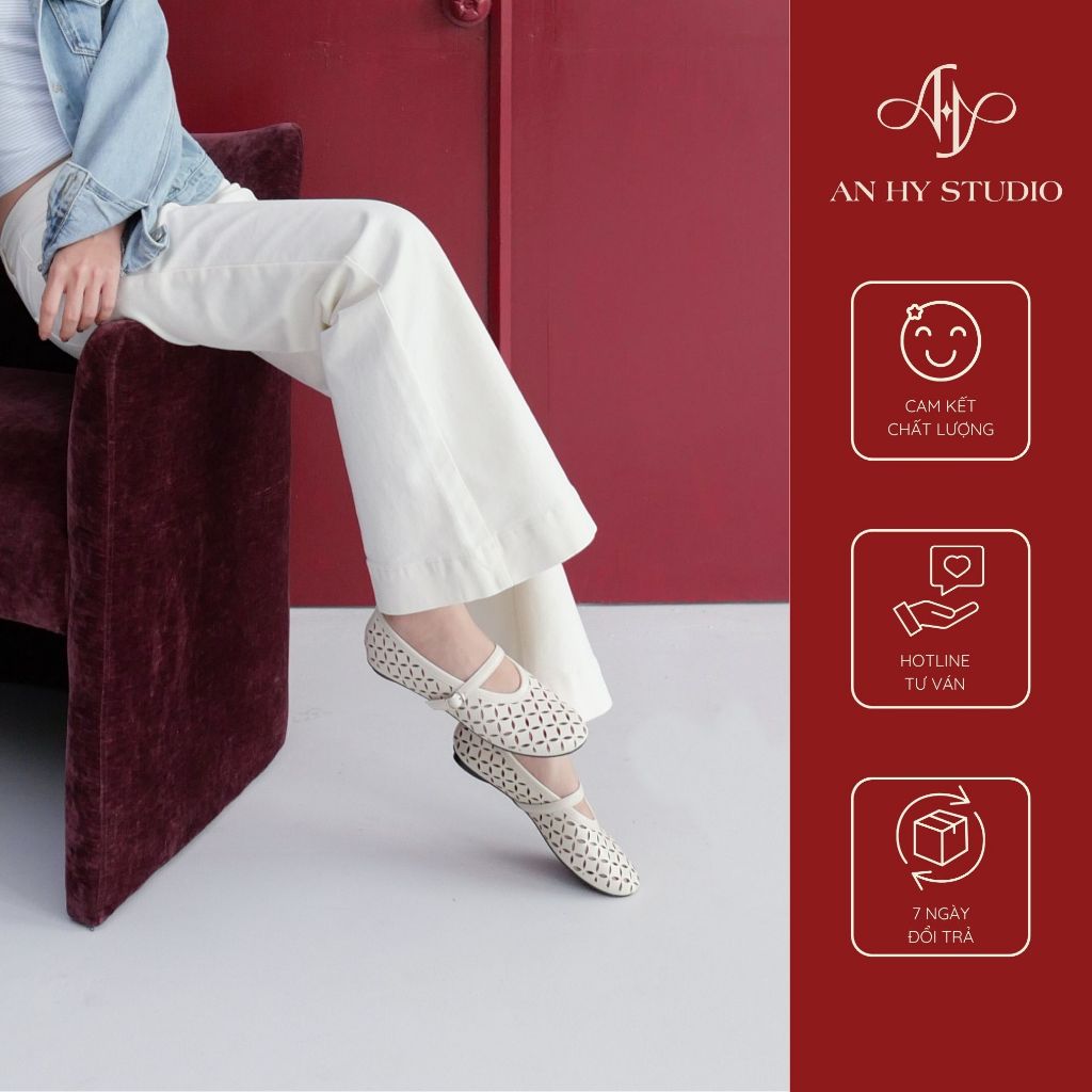 Giày Búp Bê Nữ An Hy Studio G2100 - Giày Búp Bê Hoa Văn Lazer