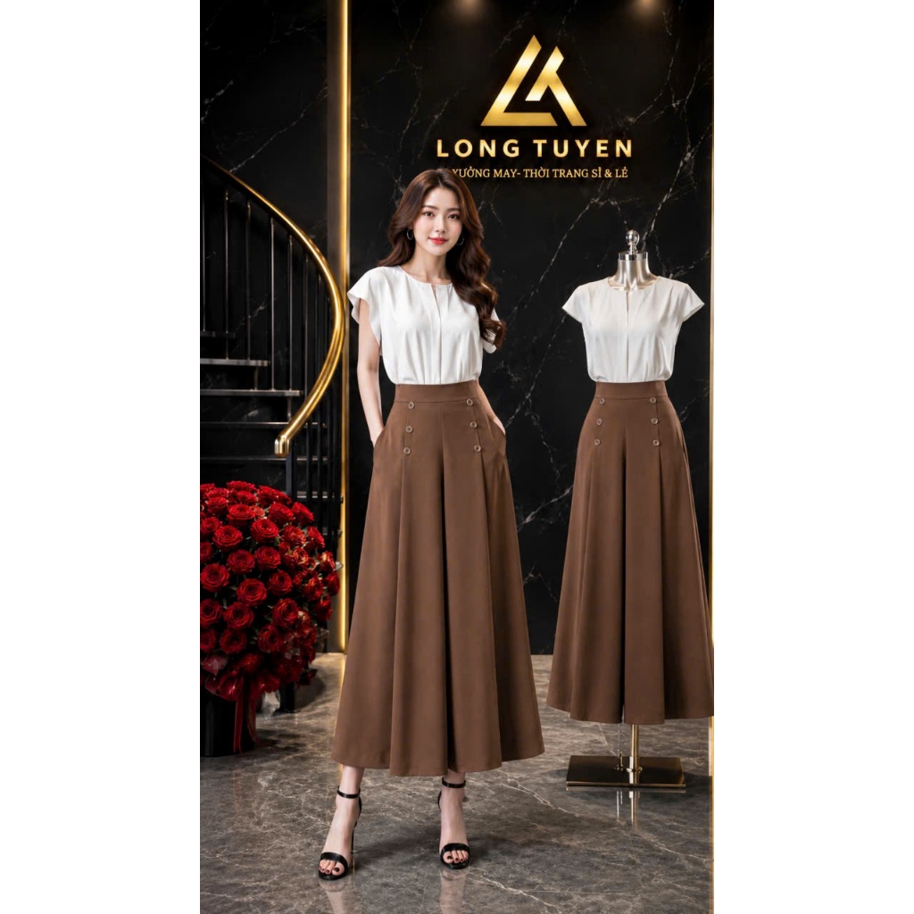 QUẦN VÁY DÀI nữ 6 NÚT LỤA MANGO Thời Trang [QV6N]