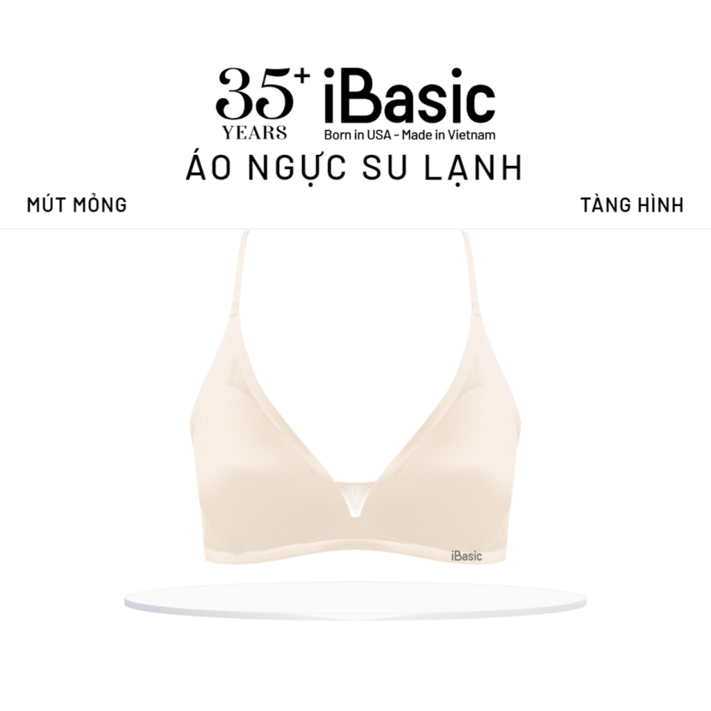 Áo ngực không gọng su mút mỏng tàng hình iBasic không đường may phối lưới phom tam giác BRAY103