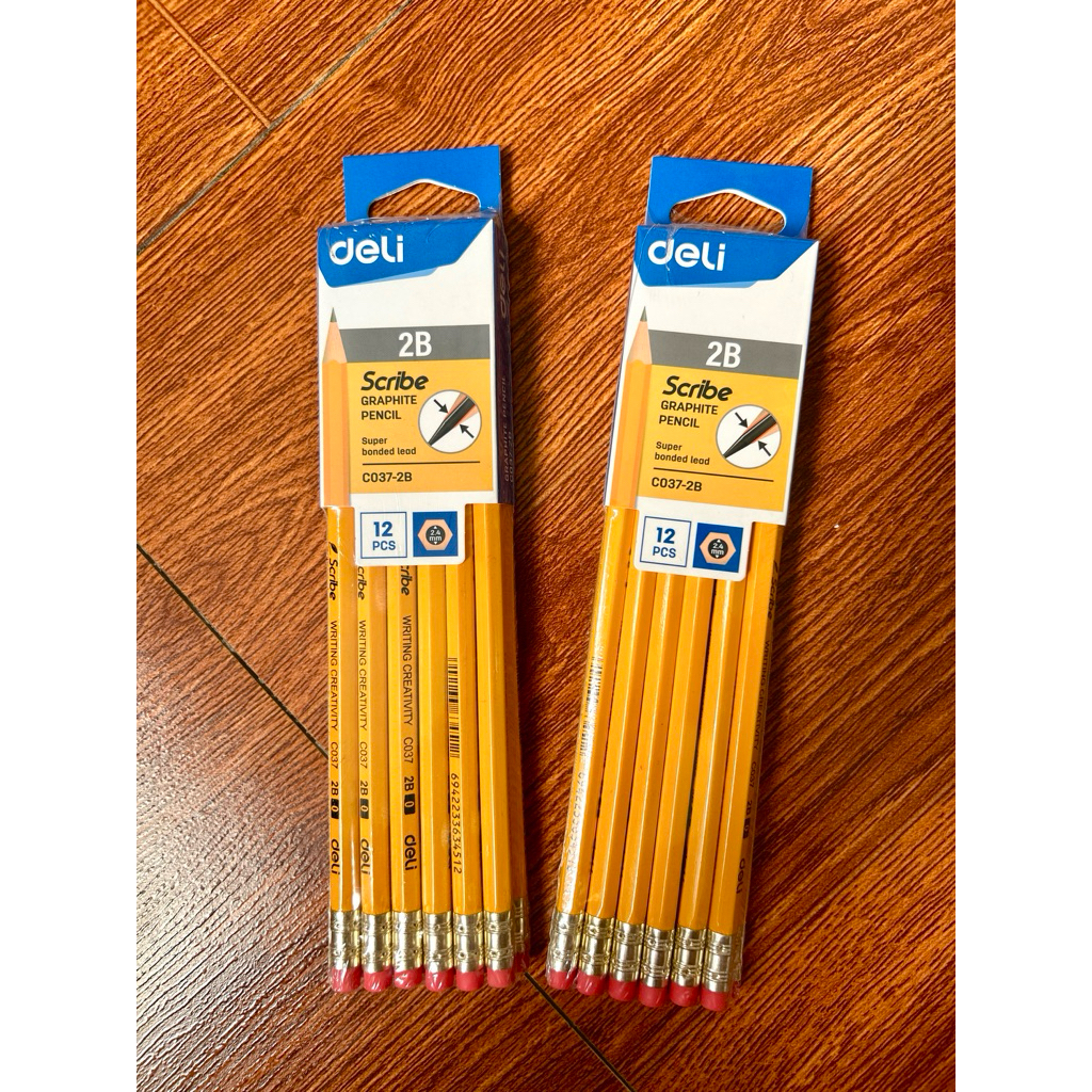 [Combo 12 bút] bút chì 2B Deli Scribe C037, bút chì gỗ 2B Deli có đầu tẩy