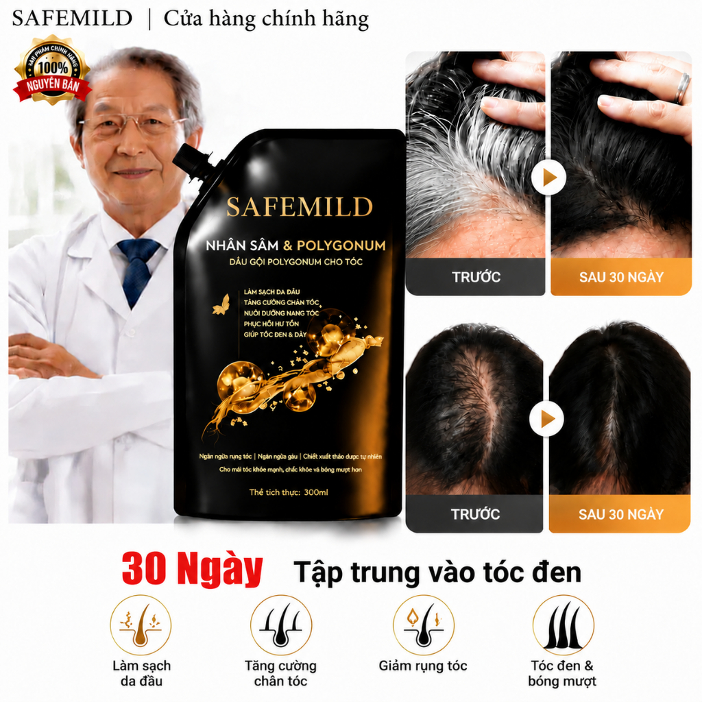 🔥Dầu gội SAFEMILD GINSENG Polygonum Multiflorum chống rụng tóc, kích thích mọc tóc, dưỡng ẩm và nuôi