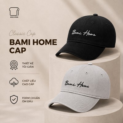 Mũ lưỡi trai nam thêu chữ BAMI HOME CAP form mềm, chất liệu cotton thoáng khí dễ phối đồ NON2