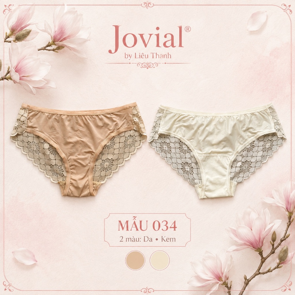 Jovial Quần Lót Nữ Phối Ren Cao Cấp Mềm Mại Co Giãn Thoải Mái Không Hằn - J034 Màu Kem,Da