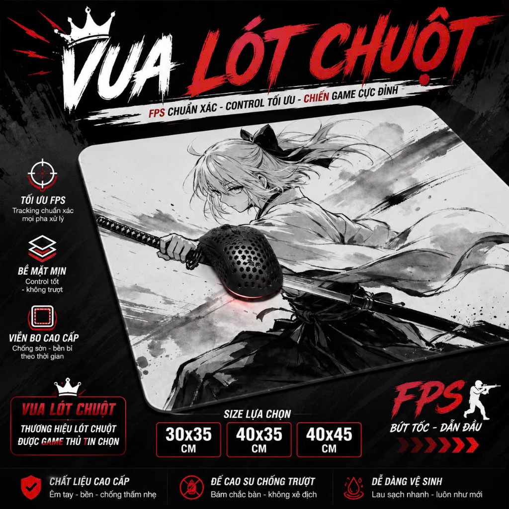 Lót Chuột FPS Gaming Kiếm Sĩ Samurai Vua Lót Chuột Mousepad Speed Di Chuột Êm