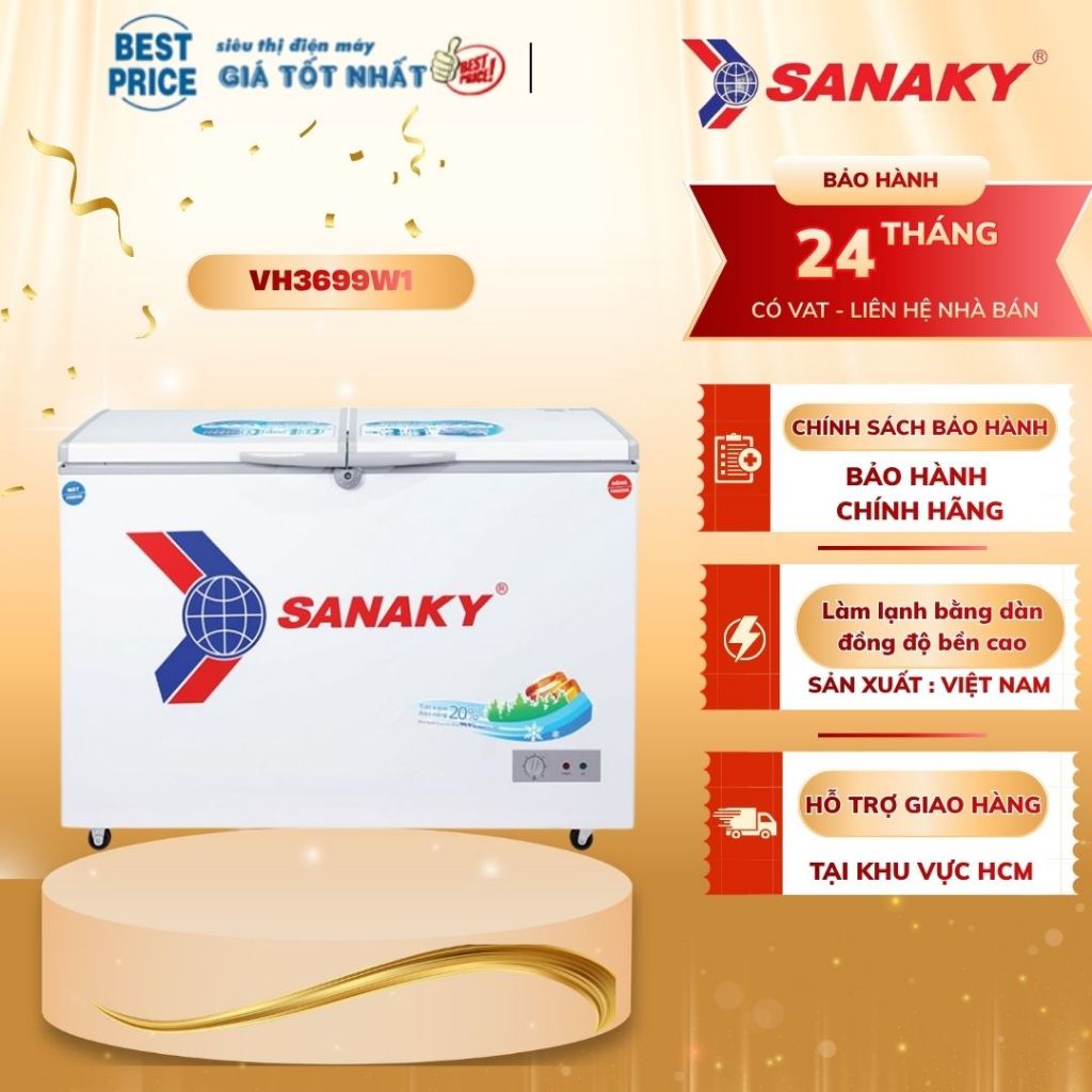 VH-3699W1 Tủ Đông Sanaky – 260 Lít, 2 Ngăn Đông Mát, Dàn Lạnh Đồng, Bảo Hành 24 Tháng VH-3699W1