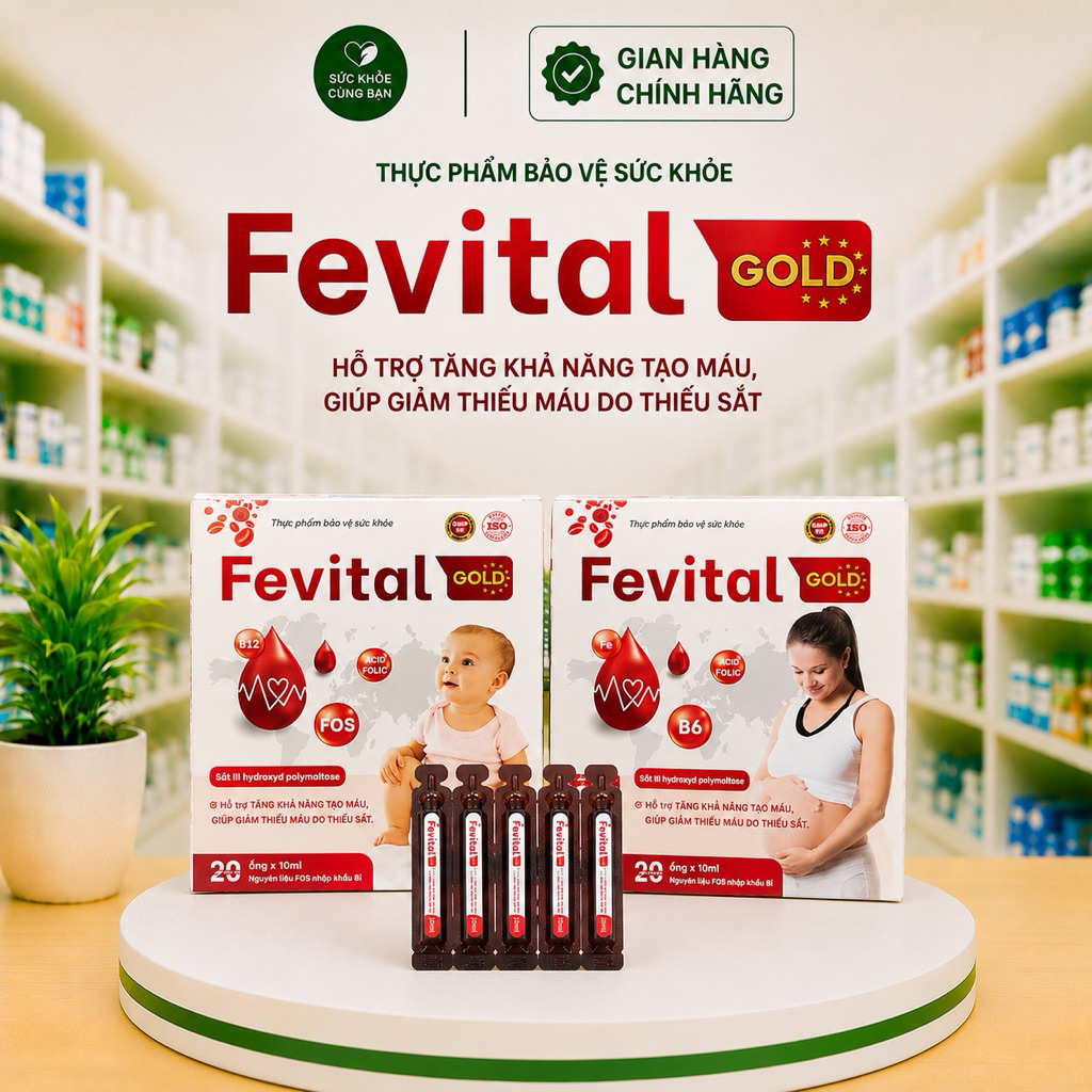 Ống uống bổ sung Sắt Fevital Glod hỗ trợ tình trạng thiếu máu, thiếu sắt