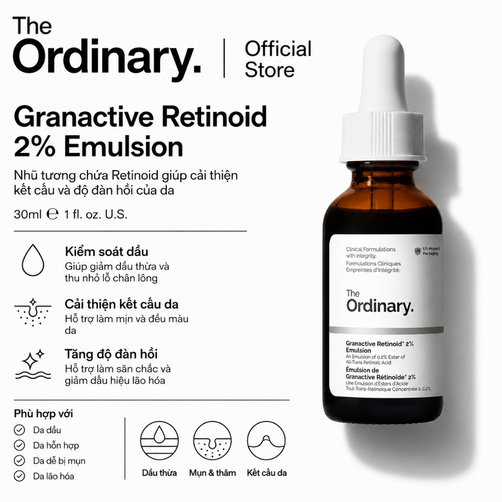 [The Ordinary Official] Granactive Retinoid 2% in Emulsion 30ML | Giảm nếp nhăn, làm mịn và săn chắc